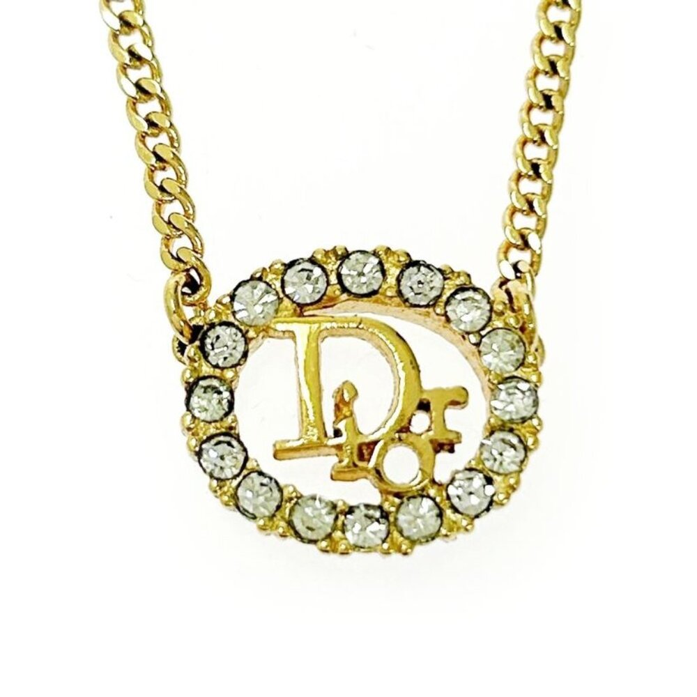 Christian Dior GP Rhinestone Logo Oval Necklace Gold Necklace - Picture 1 of 7